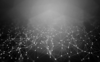 3D Abstract Polygonal Space Grey Background with Low Poly Connecting Dots and Lines - Connection Structure - Futuristic HUD Background