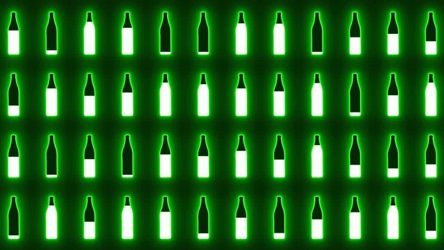 Refilling green bottles pattern background, looped animation