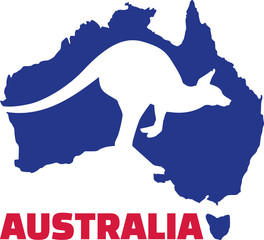 Australia map with kangaroo and name