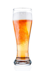 Beer glass closeup on white background