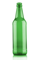 Empty beer bottle isolated on white background