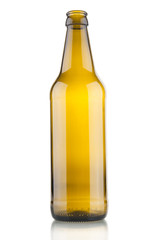 Empty beer bottle on white background