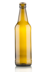 Empty beer bottle with cork on white background
