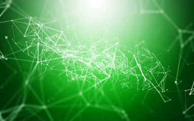 3D Abstract Polygonal Space Green Background with Low Poly Connecting Dots and Lines - Connection Structure - Futuristic HUD Background