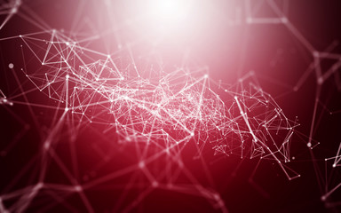 3D Abstract Polygonal Space Red Background with Low Poly Connecting Dots and Lines - Connection Structure - Futuristic HUD Background
