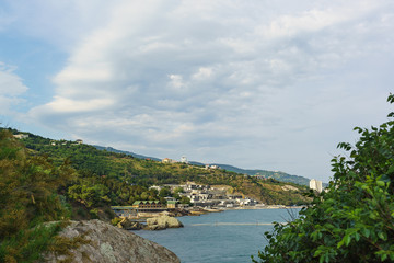 Fototapeta na wymiar Black sea Coast on the South of the Park Vorontsov Palace. Alupka, Crimea, Russia
