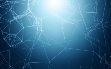 Abstract Polygonal Space Blue Background with Connecting Dots and Lines | Network - Data Visualization Illustration