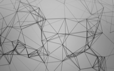 3D Abstract Polygonal White Background with Low Poly Connecting Dots and Lines - Connection Structure - Futuristic HUD Background