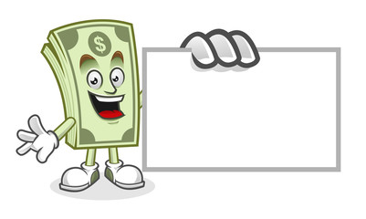Blank paper business card Dollar bill mascot, Money character, Dollar cartoon
