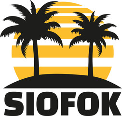 Siofok with sun and palms