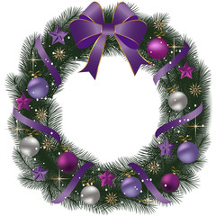 Christmas Wreath with fir branches and decorative elements. - 129099932