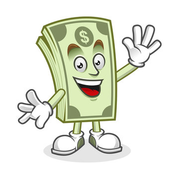 Greeting Dollar bill mascot, Money character, Dollar cartoon
