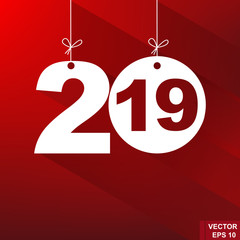 New Year. 2019. The figures isolated on red background. Celebration. The calendar.