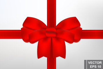 Red bow for gift wrapping. With the New Year and Merry Christmas. Celebration.