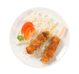 spicy chicken souvlaki with rice