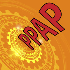 Orange industrial background with gear and red title PPPAP