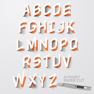 Alphabet paper cut designs. Vector Illustrations.