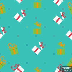 Gift box. Seamless pattern. Isolated on a blue background. Congratulation.