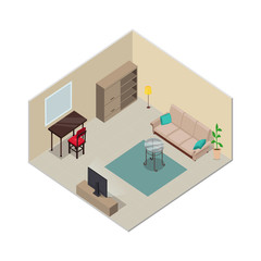Isometric Interior Design. Living Room Furniture.