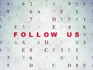 Social network concept: Follow us on Digital Data Paper background