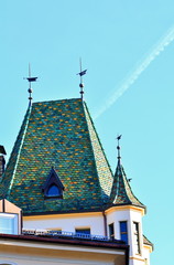 Fototapeta premium The colorful roof of a old palace in Bolzano, Italy.