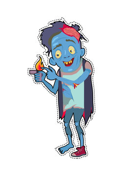 Zombie Isolated. Fictional Being Burning his Finger