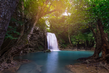 Waterfall beautiful (erawan waterfall) in kanchanaburi province asia southeast asia Thailand