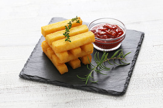 Fried Polenta With Dipping Sauce