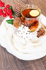 Spiced tea on rustic background