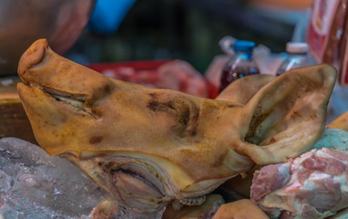 Pigs head in Thai Market.
