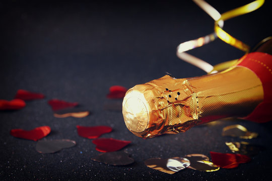 image of champagne bottle. New year and celebration concept