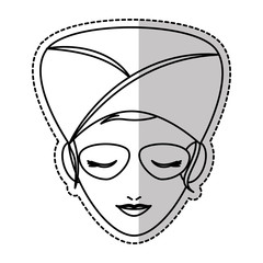 sticker of woman face with relaxation mask. natural spa center concept. colorful design. vector illustration