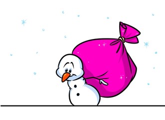 Christmas snowman character big bag gifts cartoon illustration isolated image