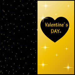 Valentine's day. Greeting card, invitation, ticket, background. Hearts pattern design , black background and gold sequins. Vector