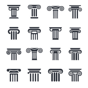 column icons. Ancient columns vector icon set. Vector black column icons set on white background.