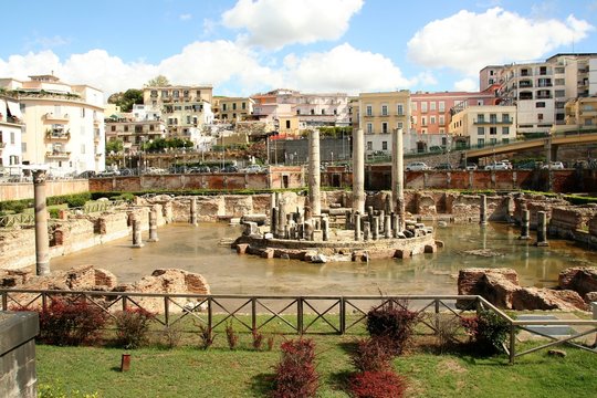 archaeological Ruins of the  ancient temple of Serapide, flooded by water,  Pozzuoli, Naples, Italy 
