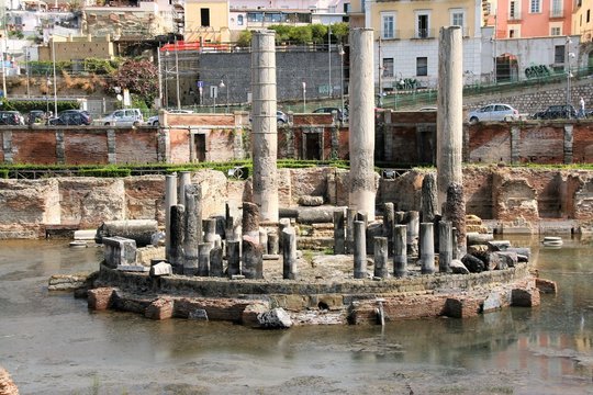 archaeological Ruins of the  ancient temple of Serapide, flooded by water,  Pozzuoli, Naples, Italy 
