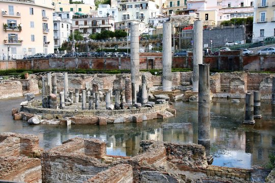 Ruins of the  temple of Serapide, flooded by water,  in Pozzuoli, Naples
