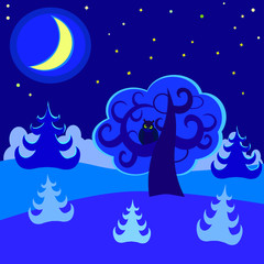 Decorative night winter landscape
