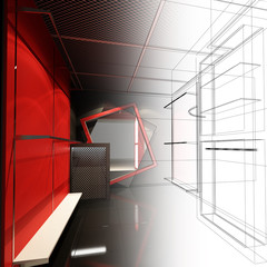 sketch design of interior shop ,3d render 