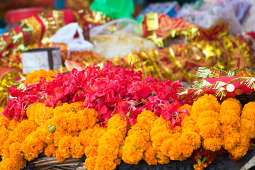 street life sacrifice flowers
 market India and sale of food and products