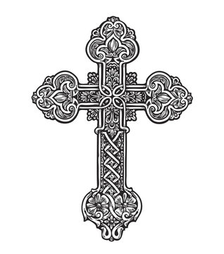 Beautiful ornate cross. Sketch vector illustration