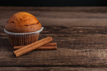 Cupcake on Wooden Background. Horizontal.