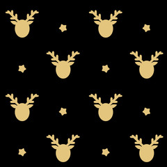 cute black gold reindeer silhouette seamless vector pattern background illustration with stars

