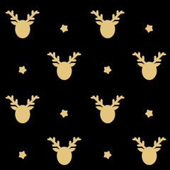 Fototapeta premium cute black gold reindeer silhouette seamless vector pattern background illustration with stars