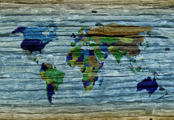 World map on wood