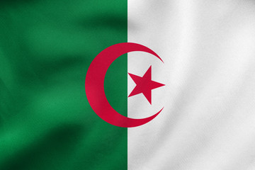 Flag of Algeria waving, real fabric texture
