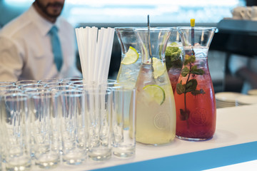 Glass Carafes with Color Drinks