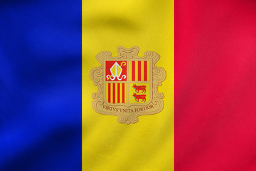 Obraz premium Flag of Andorra waving, real fabric texture
