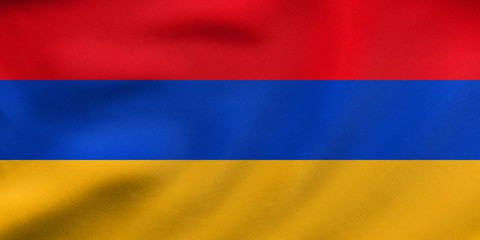 Flag of Armenia waving, real fabric texture